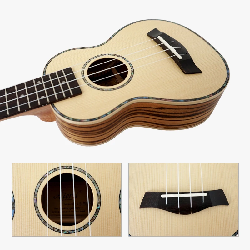 Aiersi бренд 21 дюймов Массив ели Топ zebrawood боди Гавайская гитара укулеле