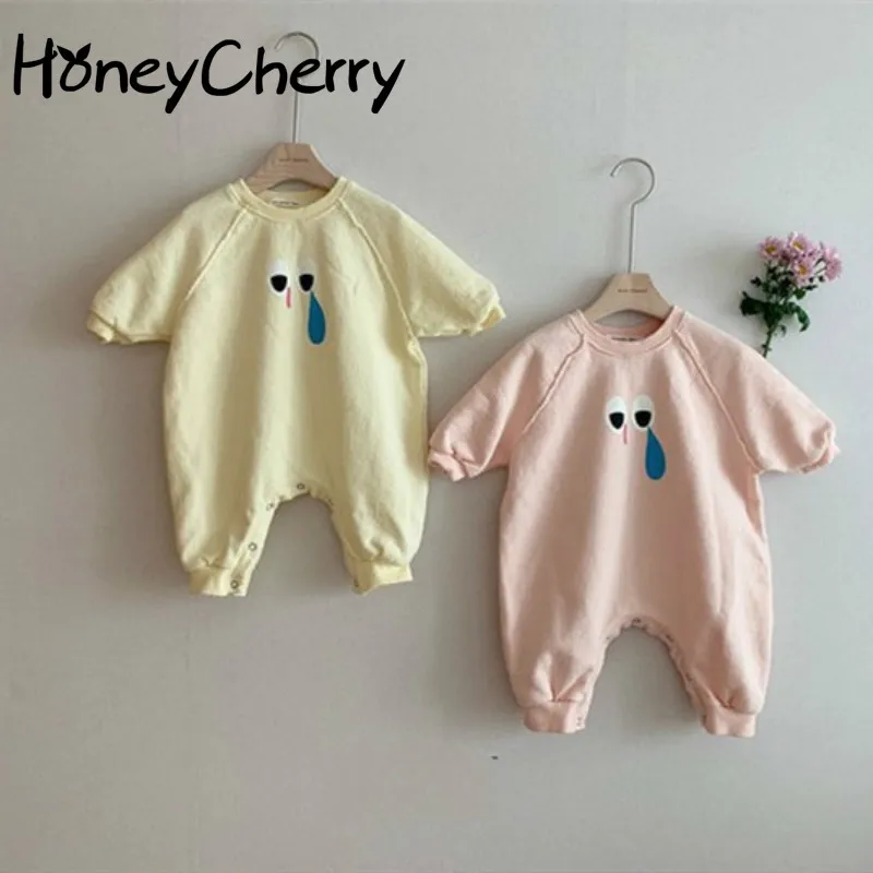 

Autumn Baby boy romper Loose Casual One-Piece Suit Baby Cartoon Eye Stitching Crawling Clothes Sweater Long Climbing
