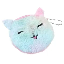 Детский плюшевый мини-кошелек для монет с милым мультяшным котом на молнии