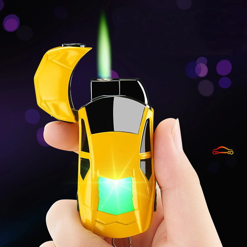 

Windproof Torch Turbo Lighter Creative LED Car Jet Butane Gas Inflated Cigar key Ring Lighter Cigarette Green Flame Lighter Gift