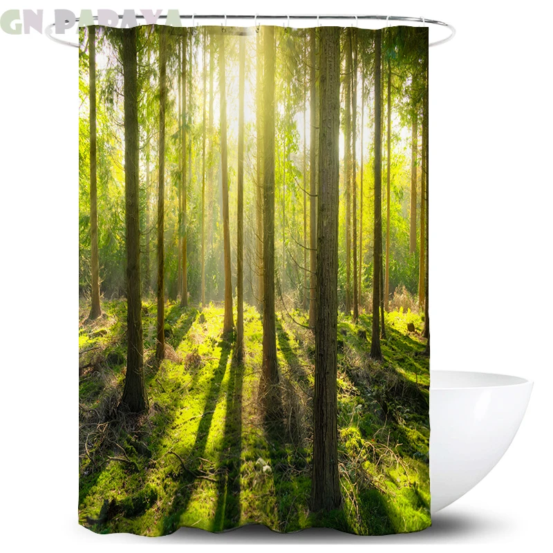 

Sunshine forest Bath Curtains farmhouse decor Waterproof Polyester tropical pattern landscape Shower Curtains Screen with Hooks