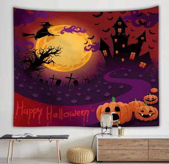 

Halloween Tapestry Foreign Trade Custom Horror Halloween Tapestry Cushion Wall Hanging Hippie wall tapestry anime tapestry