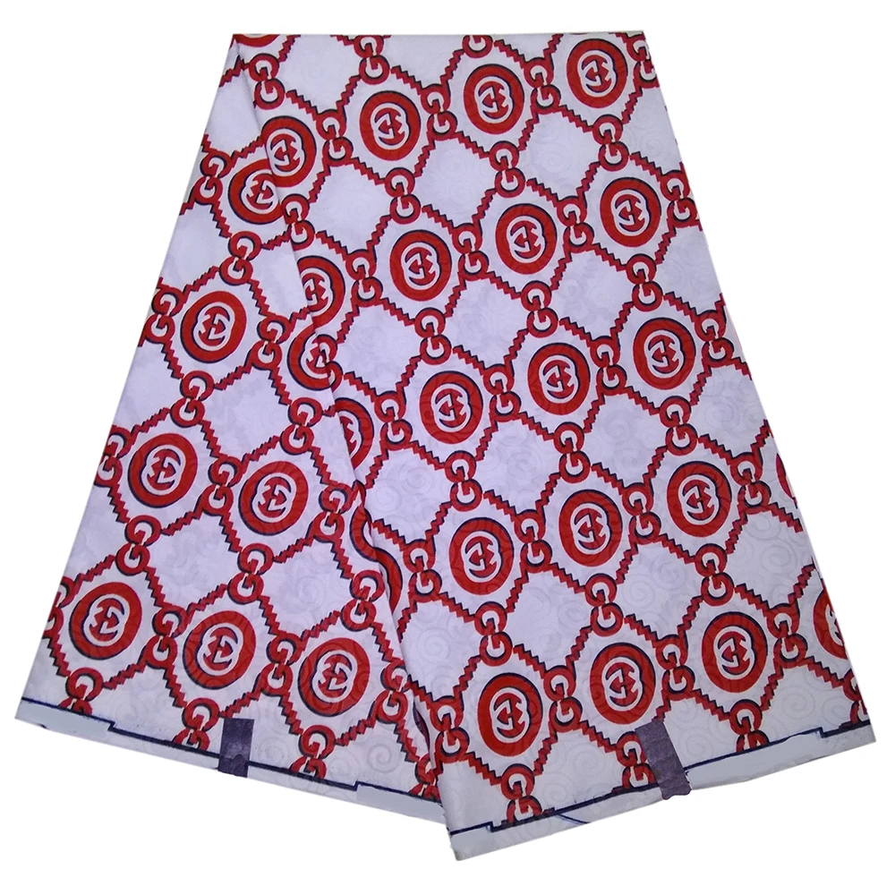 Fashion Red Print Wax White Fabric 6Yards\lot New Design African Wax Fabric