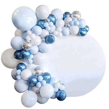 

100 Pcs Macaron Latex Decorations Balloons Set Blue Silver Confetti Balloon for Baby Shower Birthday Wedding Party