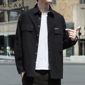 

UCAK Brand Tooling Style Shirts Men's Clothing Long Sleeve Cotton Shirt Homme Autumn Spring Solid Color Pockets Clothes U6093