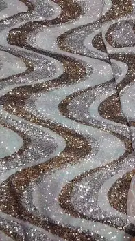 

Latest Coffee Silver African Embroidery Tulle Lace Fabric 2019 High Quality French Milk Silk Lace Fabric With Sequins 5 Yards
