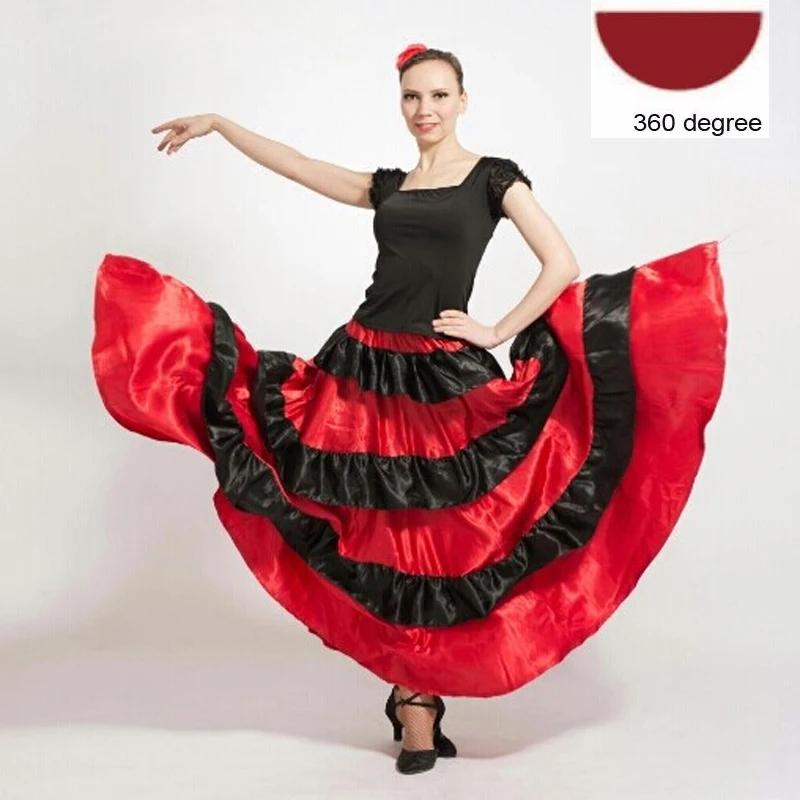 Style1 360 Размера плюс леди испанский фламенко юбочные танцевальные костюмы одежда для женщин Красный Черный испанская коррида фестиваль танец живота одежда - Цвет: Style1 360