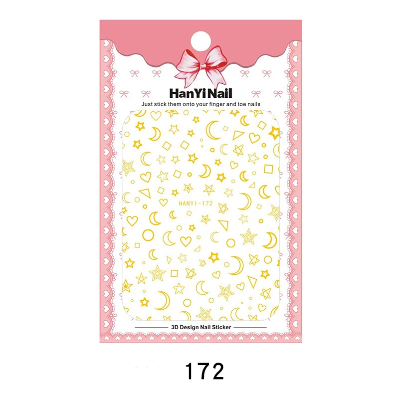 Nusx Gold 3D Nail Sticker Strip Geometric Heart Star Moon Self Adhesive Nail Art Transfer Stickers 5