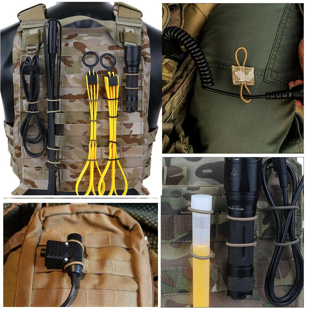 Antenna Binding Buckle Tactical Buckle Elastic Ropes Elastic Straps Tent Rope Buckle 4Pcs PTT Retainer Elastic Molle Buckle Antenna Stick Pipe Binding