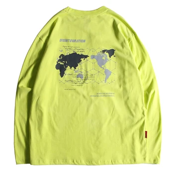 

World-Map Printed Women TShirt Long Sleeve Green Shirts Oversized Sloth Streetwear Hip Hop 2020 Fashion Spring Couple Clothes