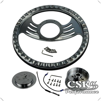 

9-Hole V-8 14" Chrome Billet Steering Wheel + Horn Button & Adapter For G M Chevy