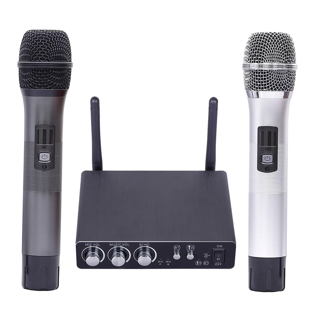 UHF 25 Channel Wireless Handheld Microphone System, Karaoke Machine for Kids Adults Families(Gray+ Silver