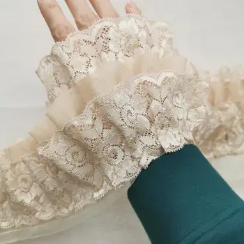 

1meters/lot 13 cm Pink/white/Skin beige/Purple/Black Table Home Garden Elastic Lace+ Chiffon Cloth Pleated Lace Trim W082