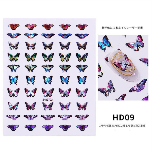 Butterfly Nail Art Stickers Adhesive Sliders Colorful Blue Flowers Nail Transfer Decals Foils Wraps Decorations Dropshipping