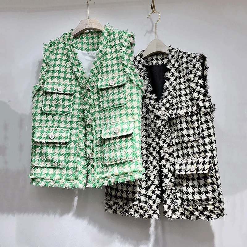 

2020 Thick Tweed Small Xiangfeng Loose Waistcoat Coat Women's Middle School Long Vest