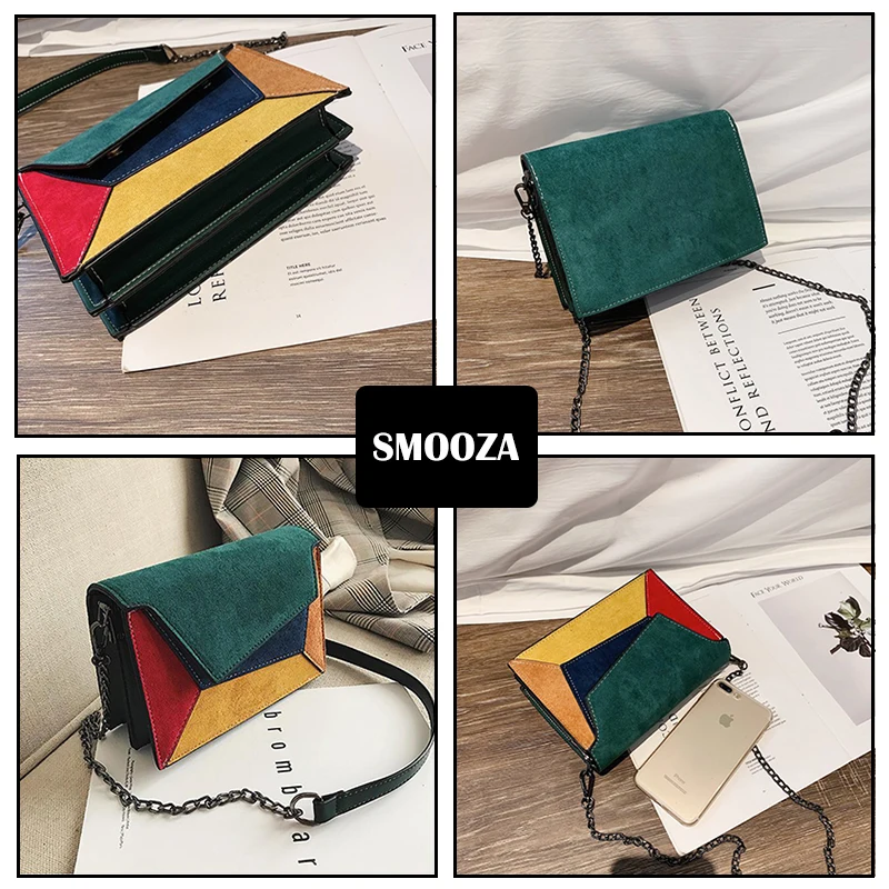 SMOOZA 2020 новые ретро матовые Лоскутные сумки через плечо для женские маленькие