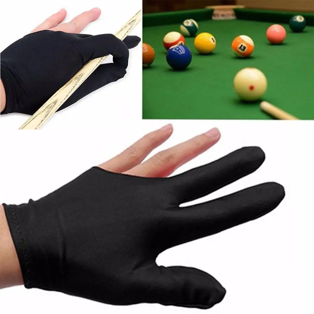 

1Pair Lycra Fabric Snooker Billiard Cue Glove Pool Accessories Left Right Finger Three Black Hand W2M8