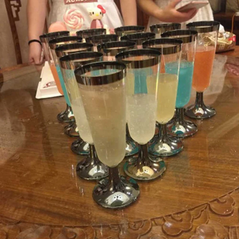 6Pcs Disposable Plastic Red Wine Glass Champagne Flutes Glasses Cocktail Party Wedding Drink Cup Christmas Western Cuisine Cup