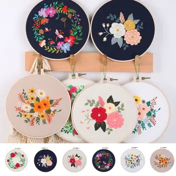 

Flowers Embroidery Ribbon Set Cross-stitch Crafts Hand-stitched Decoration 30*30cm Beginners Embroidery Shed Sewing Kit