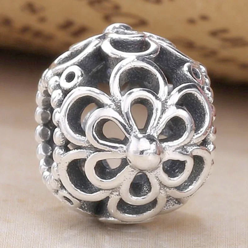 

New 925 Sterling Silver Charm Vintage Openwork Appleblossom Bead Fit Original Bracelet Necklace DIY Jewelry