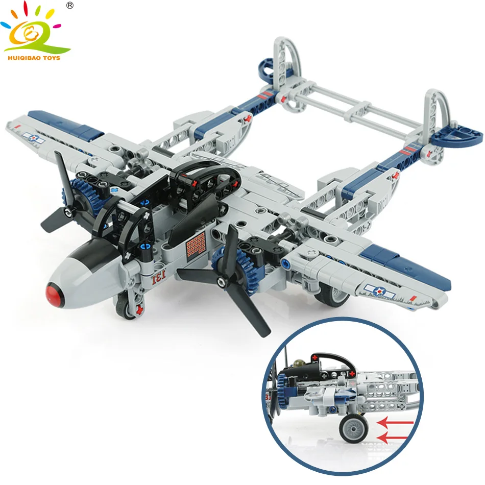 

HUIQIBAO TOYS 330pcs Military US Fighter P-38 Lightning Building Blocks For Children Legoingly Army WW2 Aircraft Airplane Bricks