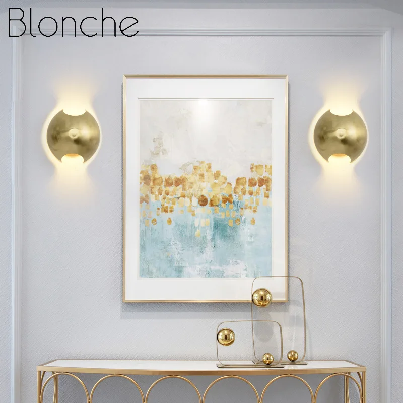 Современный настенный светильник Blonche из золотистого металла, светодиодные Настенные светильники для гостиной, коридора, кухни, декоративный светильник, железное искусство, круглые светильники