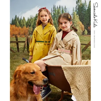 

Kids Girls Double-breasted Trench Coat 10 12 years Spring Autumn British Style Teen Girls Autumn Coat