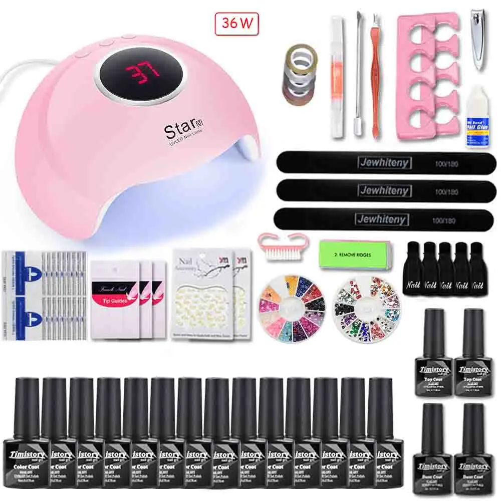 Nail set 18 gel Маникюрный набор с лампой для ногтей гель лак для ногтей Набор для маникюра акриловый набор инструментов для дизайна ногтей набор пилок для ногтей верхнее пальто базовое пальто - Цвет: Nail set 18 gel