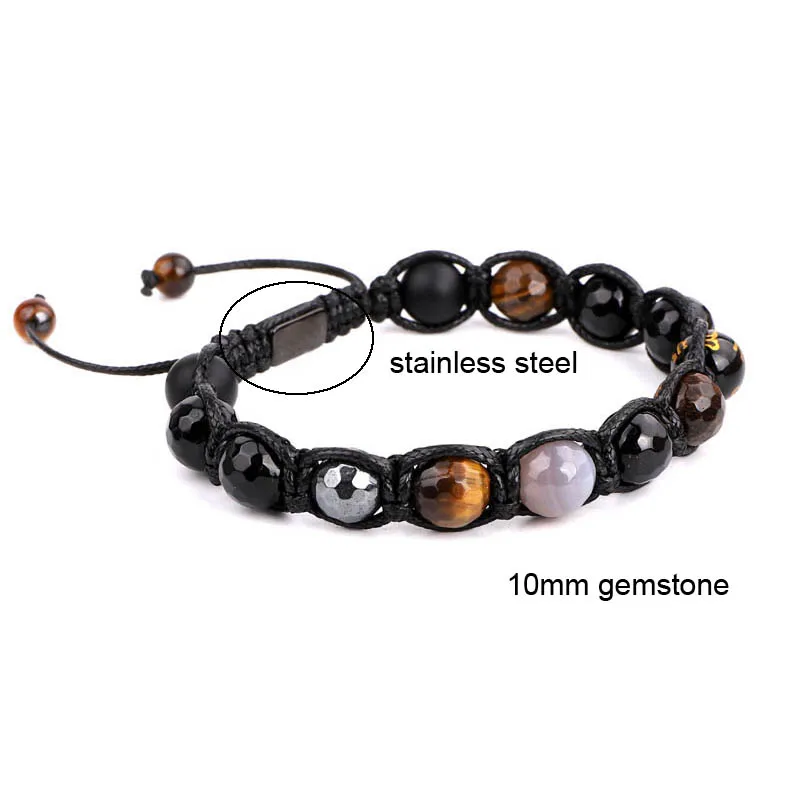 Unique Design Mix Natural Stone Buddhism Style Beaded Woven Macrame Bracelet Men Jewelry - Image 2