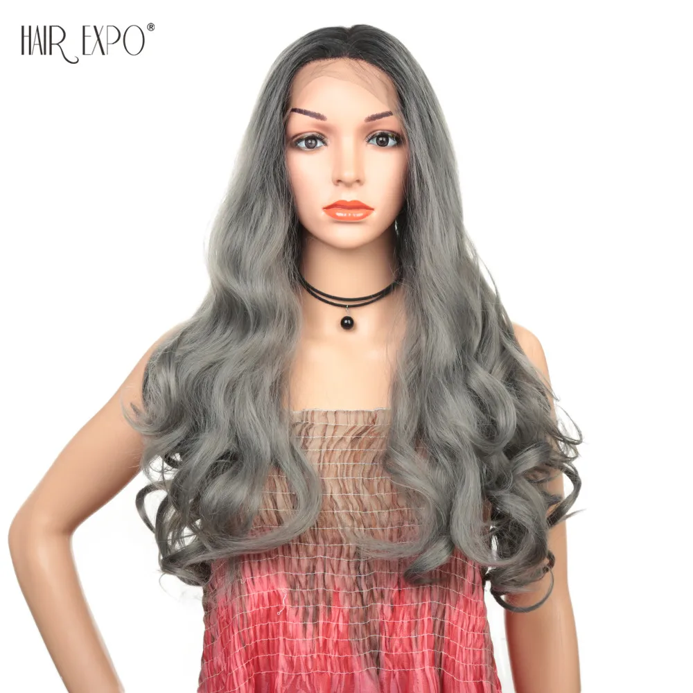 26 inch synthetic grey front lace chemical fiber headgear big wave fashion for women hair expo city люлька peg perego culla grande city grey