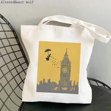 

Women Shopper Mary Poppins and Big Ben Lino Kawaii Bag Harajuku Shopping Canvas Shopper Bag girl handbag Tote Shoulder Lady Bag