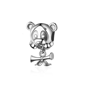 

StrollGirl 100%925 Sterling Silver Cute Panda Head Bamboo Charm Beads Fit European Bracelet Women fashion Jewelry Free Shipping