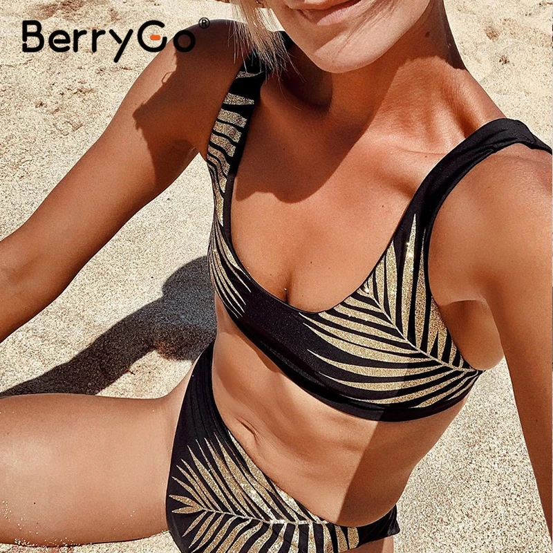 BerryGo, комплект бикини с принтом, женский купальник-бандо, женский купальник с высоким вырезом, сексуальный купальник, женский летний купальник, бикини