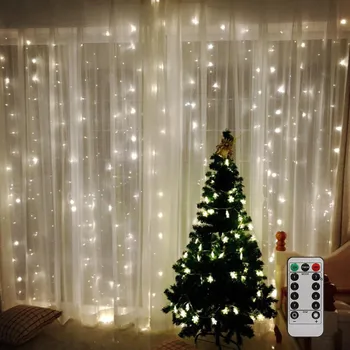 

3MX3M 300LED Remote Control LED Curtain String Lights USB Icicle String Lights Fairy Garland for Wedding Christmas Party Decor
