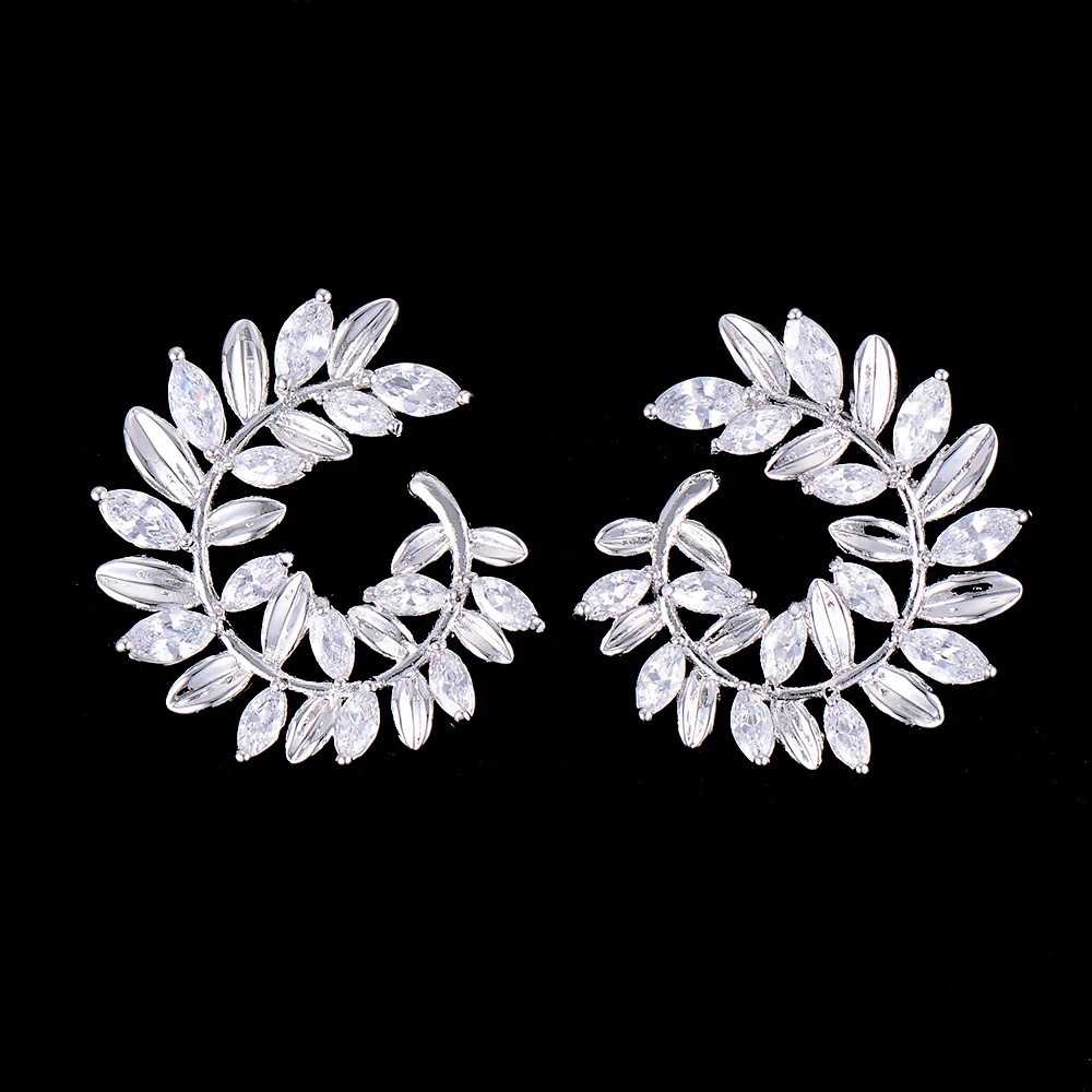 

3Colors Fashion Jewelry Trendy Cubic Zirconia African Dubai Earrings For Women Flower Cute Girls Stud Earrings