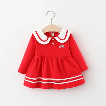 

2020 Autumn Baby Girls Long Sleeve Lapel Collar Rainbow Cotton Kids Casual Dress Infant Clothes vestidos
