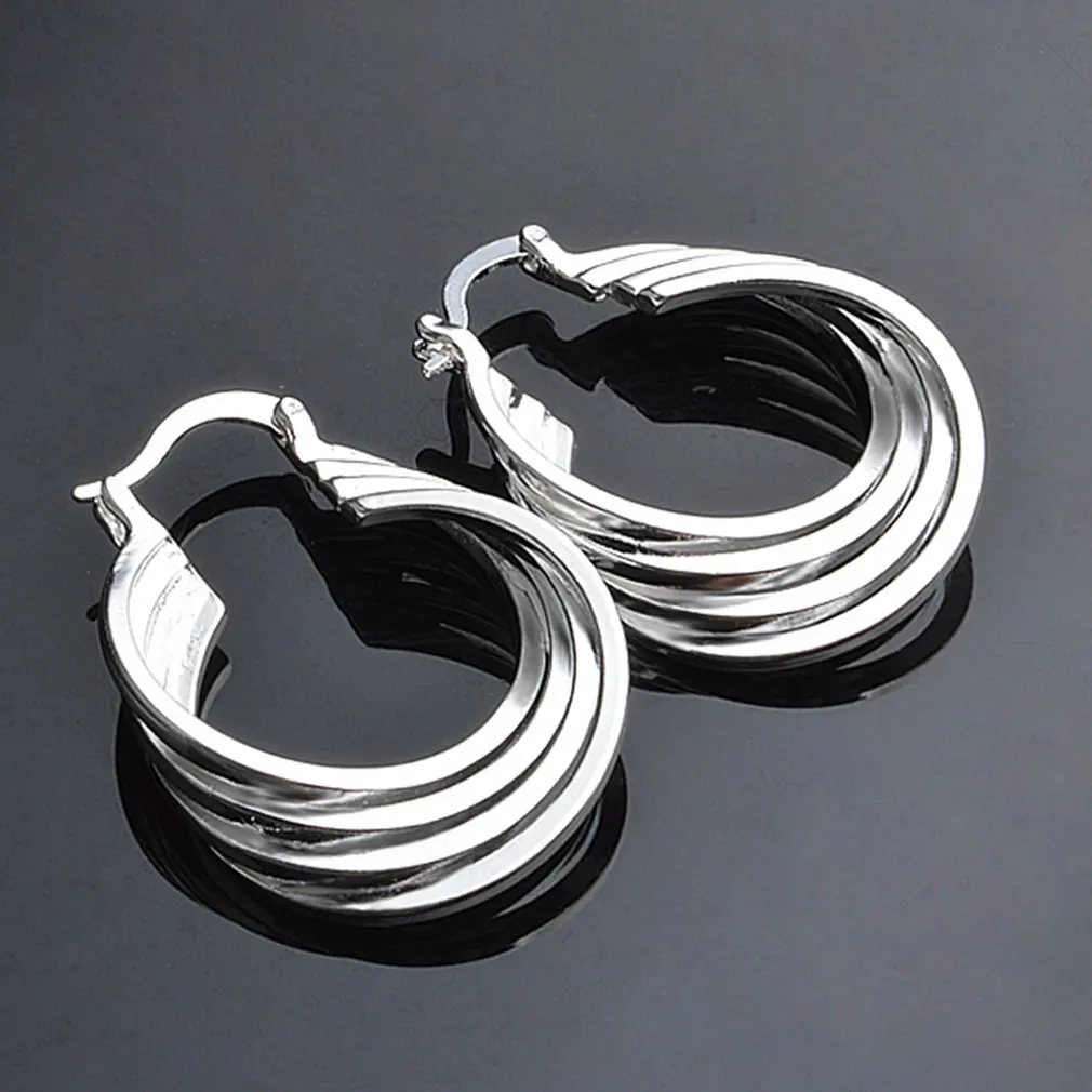 Посеребренные серьги с четырьмя катушками, серьги-гвоздики для ушей, серьги из сплава для женщин, модное ювелирное изделие для повседневной носки, серебряный цвет