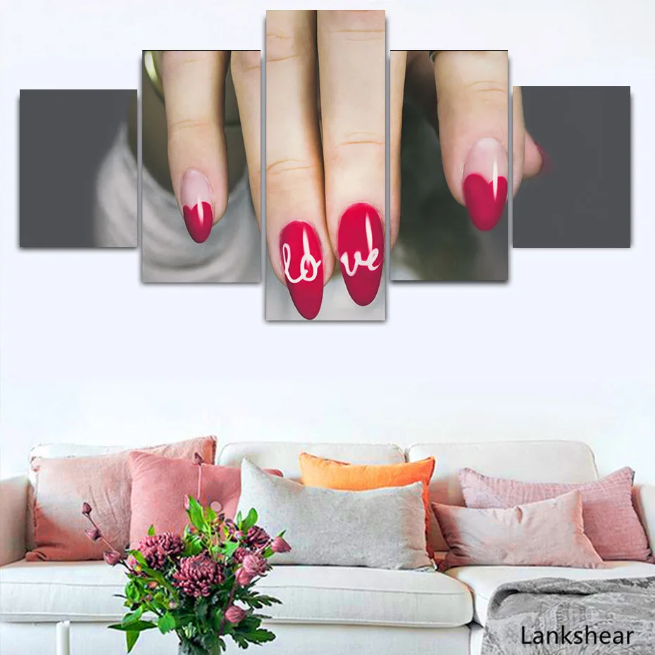 Модная картина с надписью LOVE Nail 5 шт. HD печать и плакат Современная Картина на