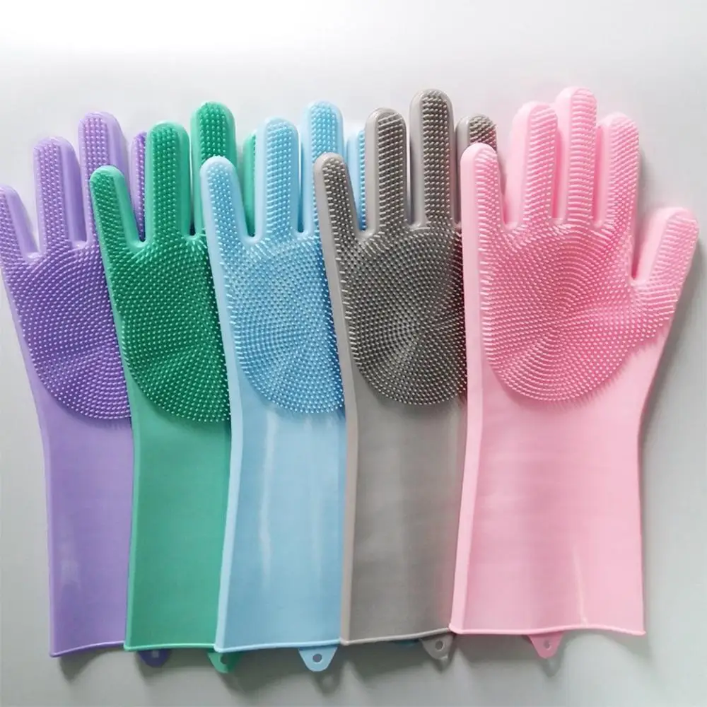 1 pairs Reusable Silicone Gloves Magic Cleaning Brush Heat Resistant Scrubber kitchen Tools A40 | Дом и сад
