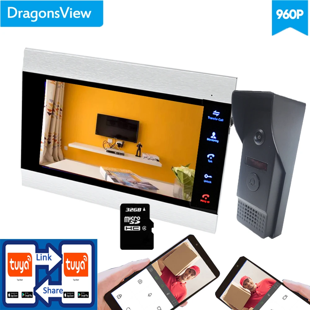 Умный беспроводной wi fi видеодомофон dragonsview 7 дюймов с широким углом 960P и камерой