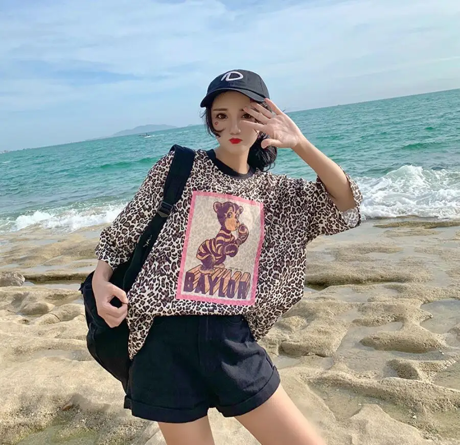2019 New  Summer Leopard Print LadiesCotton T