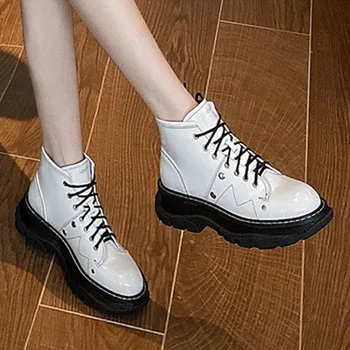 

40 Thick Fleece Winter Martin Boots Women White Black Gothic Lace Up Platform Vintage Causal Motorcycle Short Snow Boots 2020