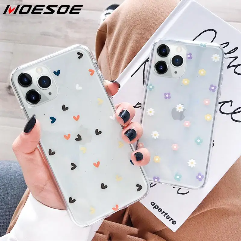 

Soft Clear Phone Cases For iphone 11 Pro X XS Max XR 6 6S 7 8 Plus Case Floral Love Heart Transparent Silicon Back Cover