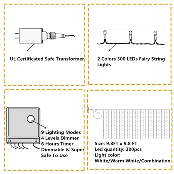 

Indoor Outdoor Curtain Lights 300 LED 2 Color Changing with Remote Control Curtain Fairy Lights for Wedding Party Festival Bedro