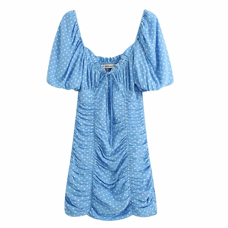 New 2020 women fashion agaric lace dots print pleated mini dress chic female lantern sleeve vestidos casual slim dresses DS3693 New 2020 women fashion agaric lace dots print pleated mini dress chic female lantern sleeve vestidos casual slim dresses DS3693
