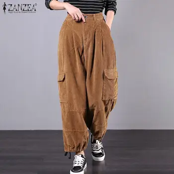 

ZANZEA Women Corduroy Pants Spring High Waist Long Trousers Solid Pantalon Plus Size Palazzo Robe Casual Loose Wide Leg Pants