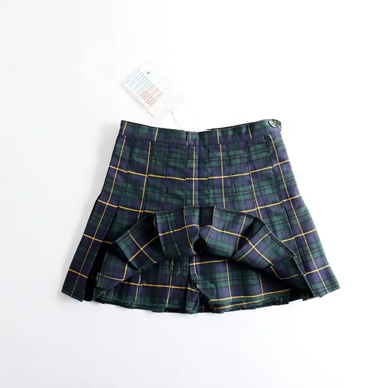 Базовая Классическая плиссированная мини-юбка для женщин, Осень-зима, британский стиль, высокая талия, клетчатые юбки, боковая молния