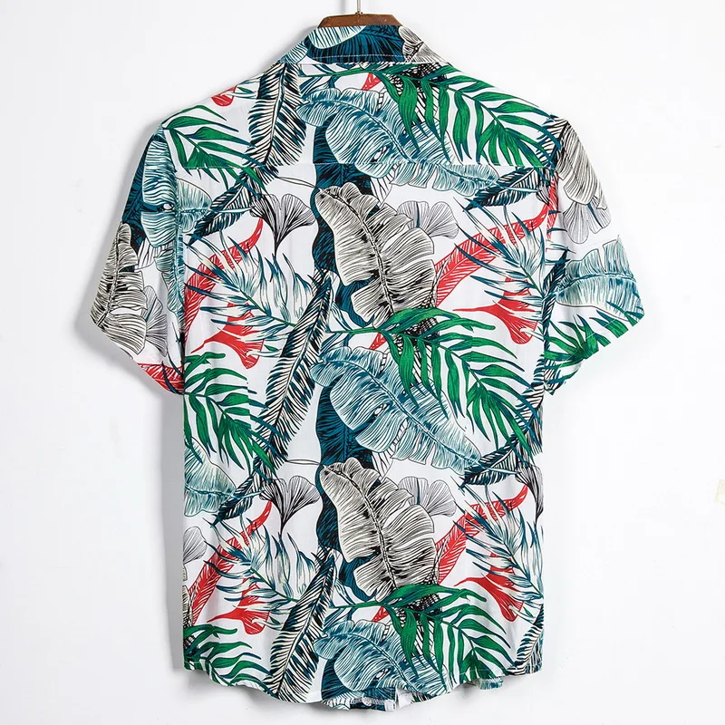 Качественная пляжная рубашка в стиле Харадзюку, Мужская гавайская рубашка с коротким рукавом, повседневная Летняя мужская блузка с цветочным принтом, свободная рубашка для серфинга, Homme