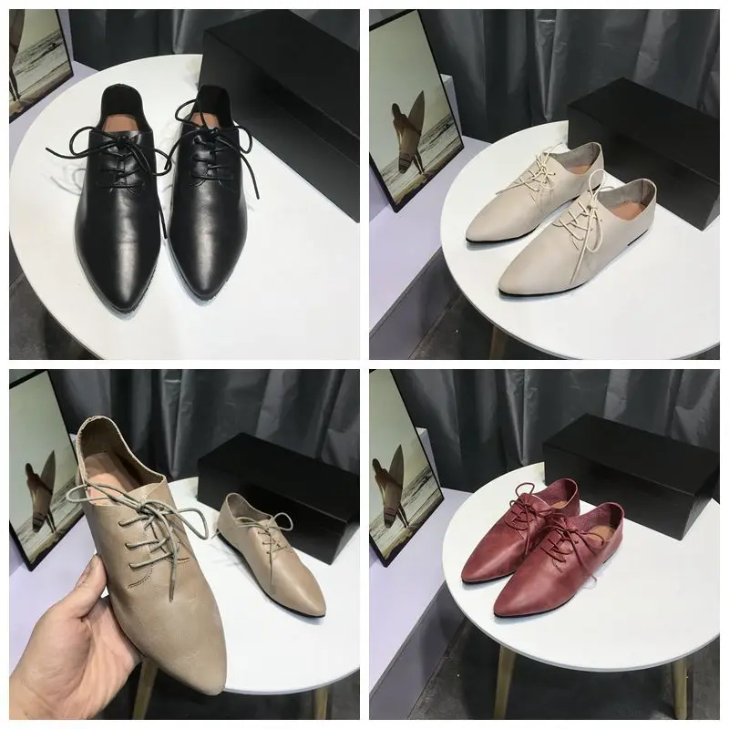 

Spring Handmade Shoes Women's 2020 New Style Artistic Pointed-Toe Lace-up Genuine Leather Sen WOMEN'S Shoes Soft Leather Flat To