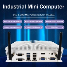 Eglobal Factory Price for G6-6360U with Intel Core i5 6360u Barebone Industrial Fanless MINI PC 2*LAN 6*COM Windows10 Wifi Htpc